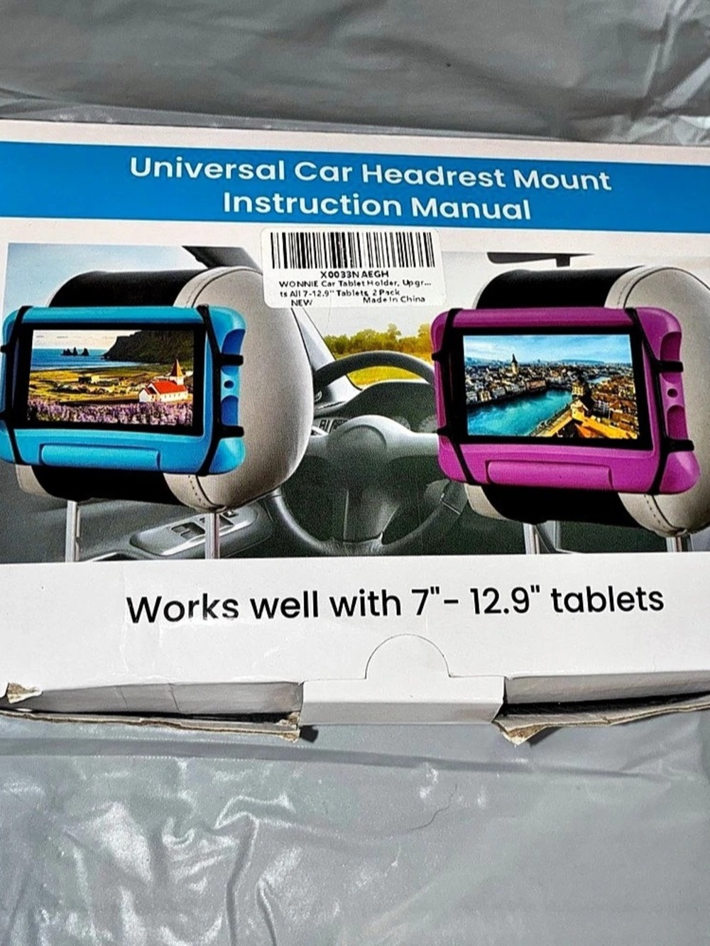 WONNIE Universal Car Headrest Mount for Tablets Black